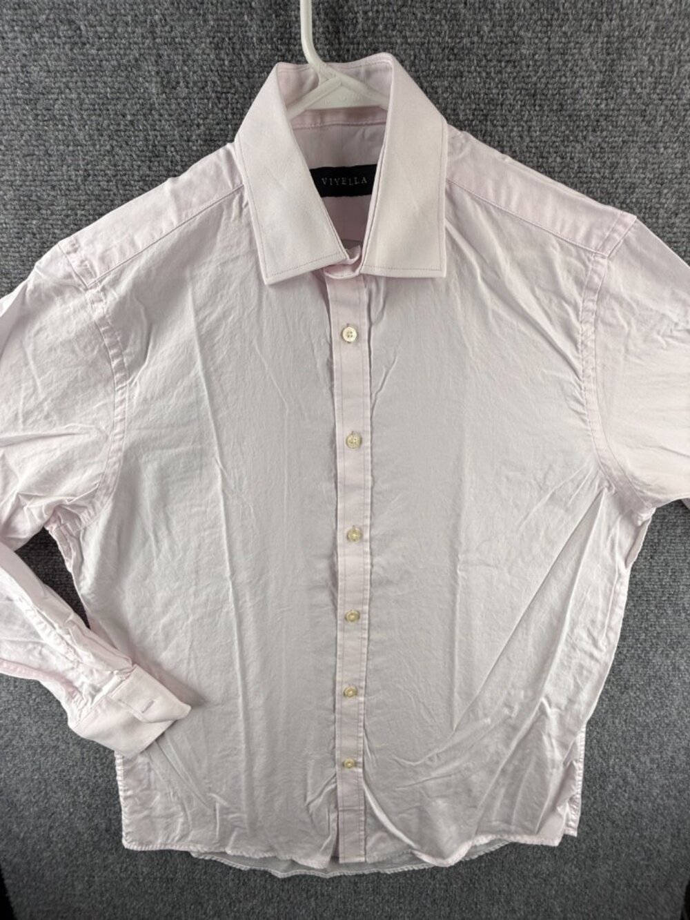 Viyella Men Shirt Button Up Pink Long Sleeve Size 16 Men Woven All Cotton Adult